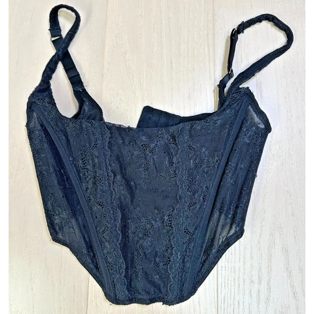Out From Under Black Lace Corset Cropped Structured Lingerie Top Sheer Floral S